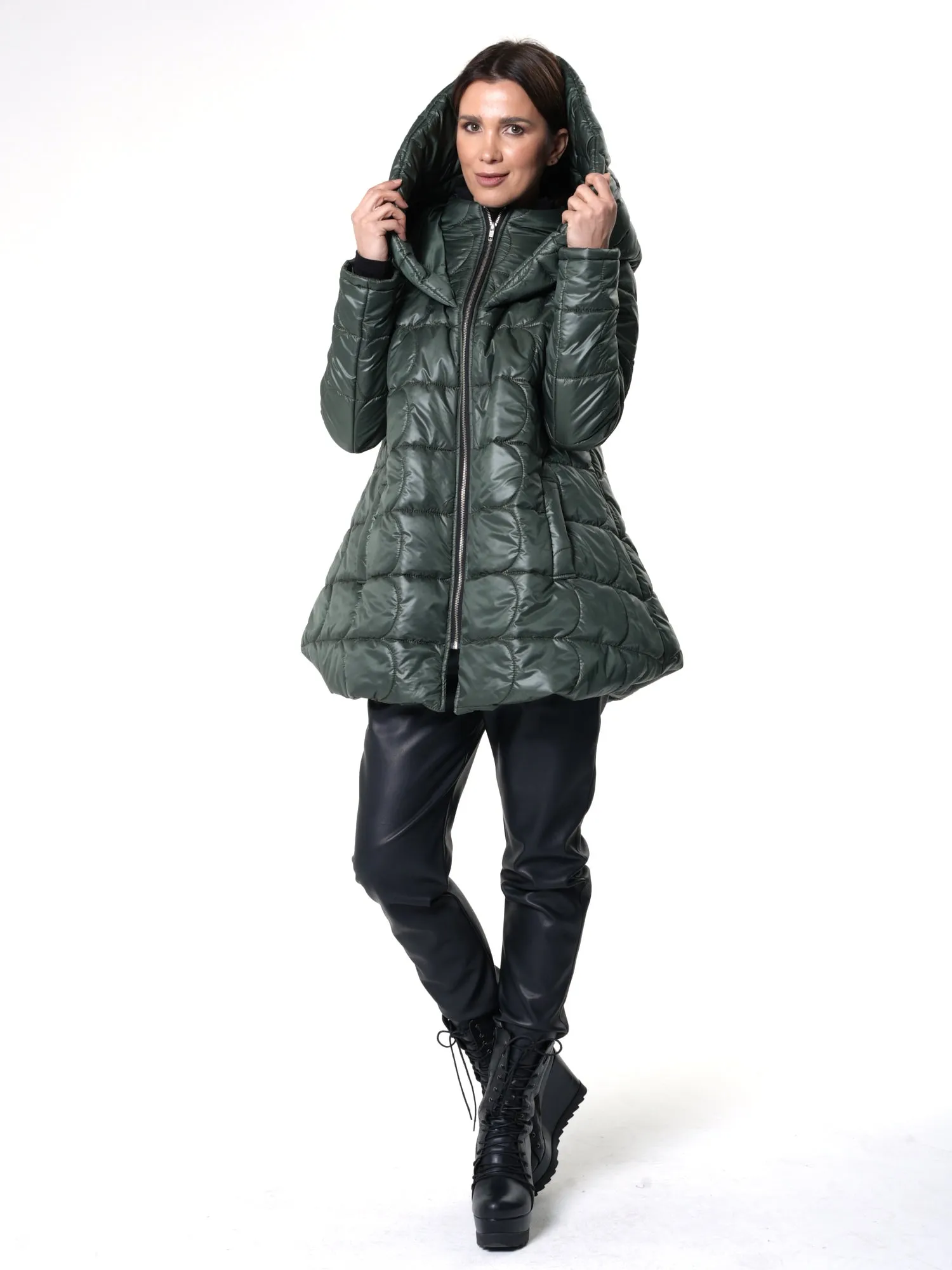 Green Quilted Coat With Hood