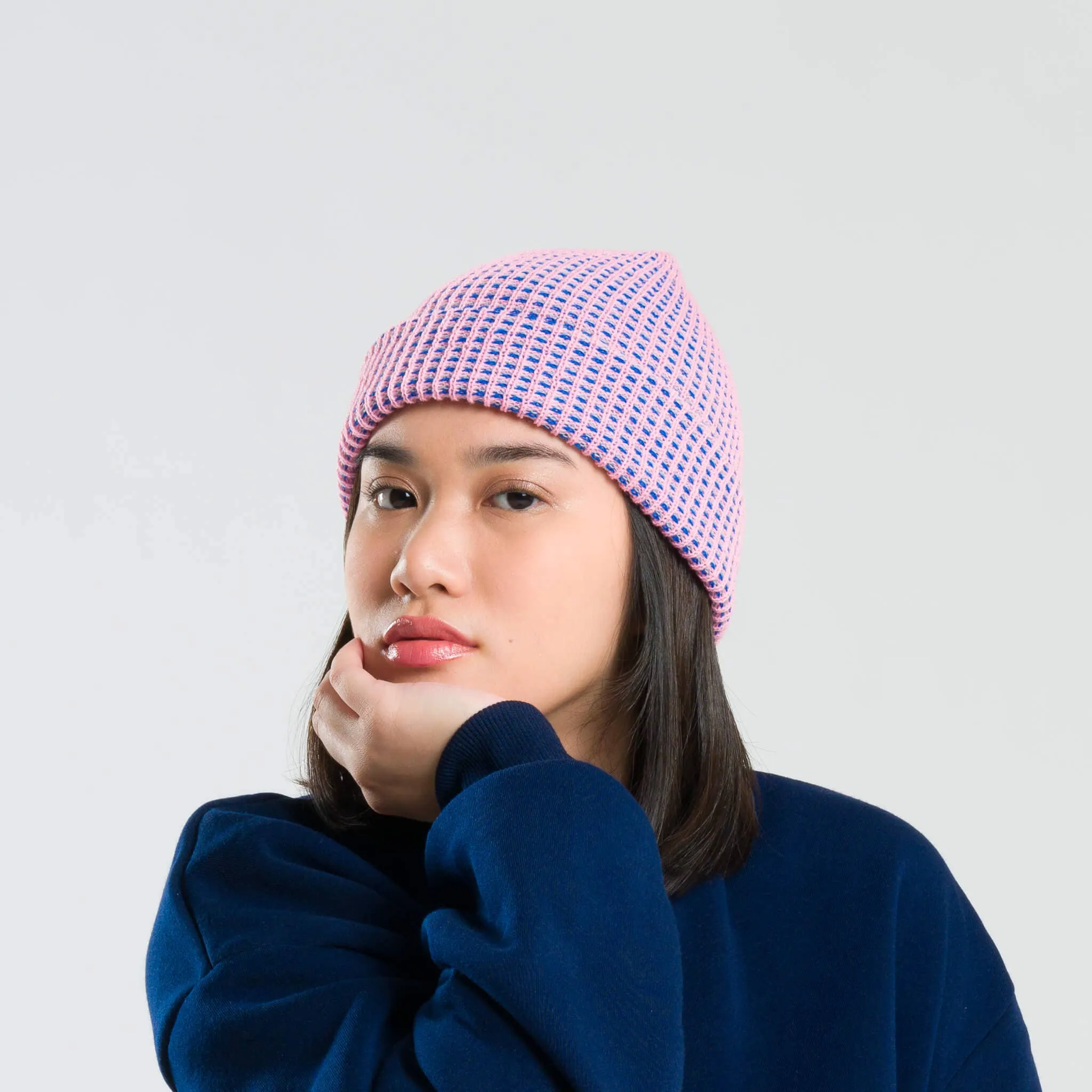 Grid Knit Beanie - Cobalt