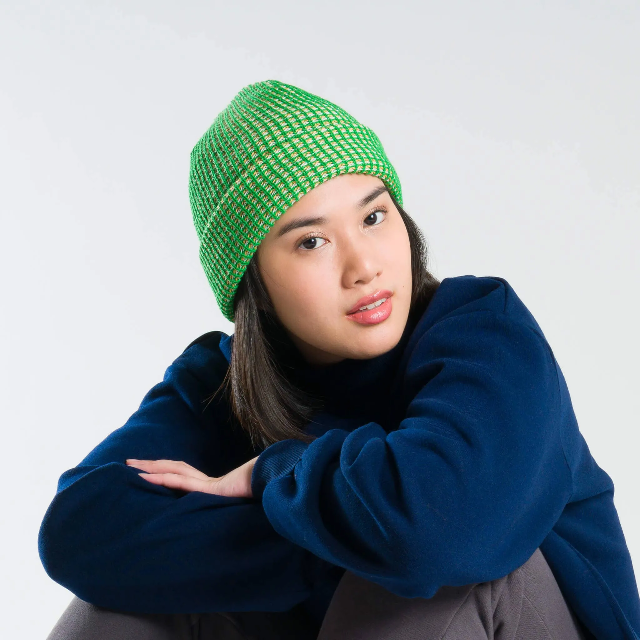 Grid Knit Beanie - Cobalt