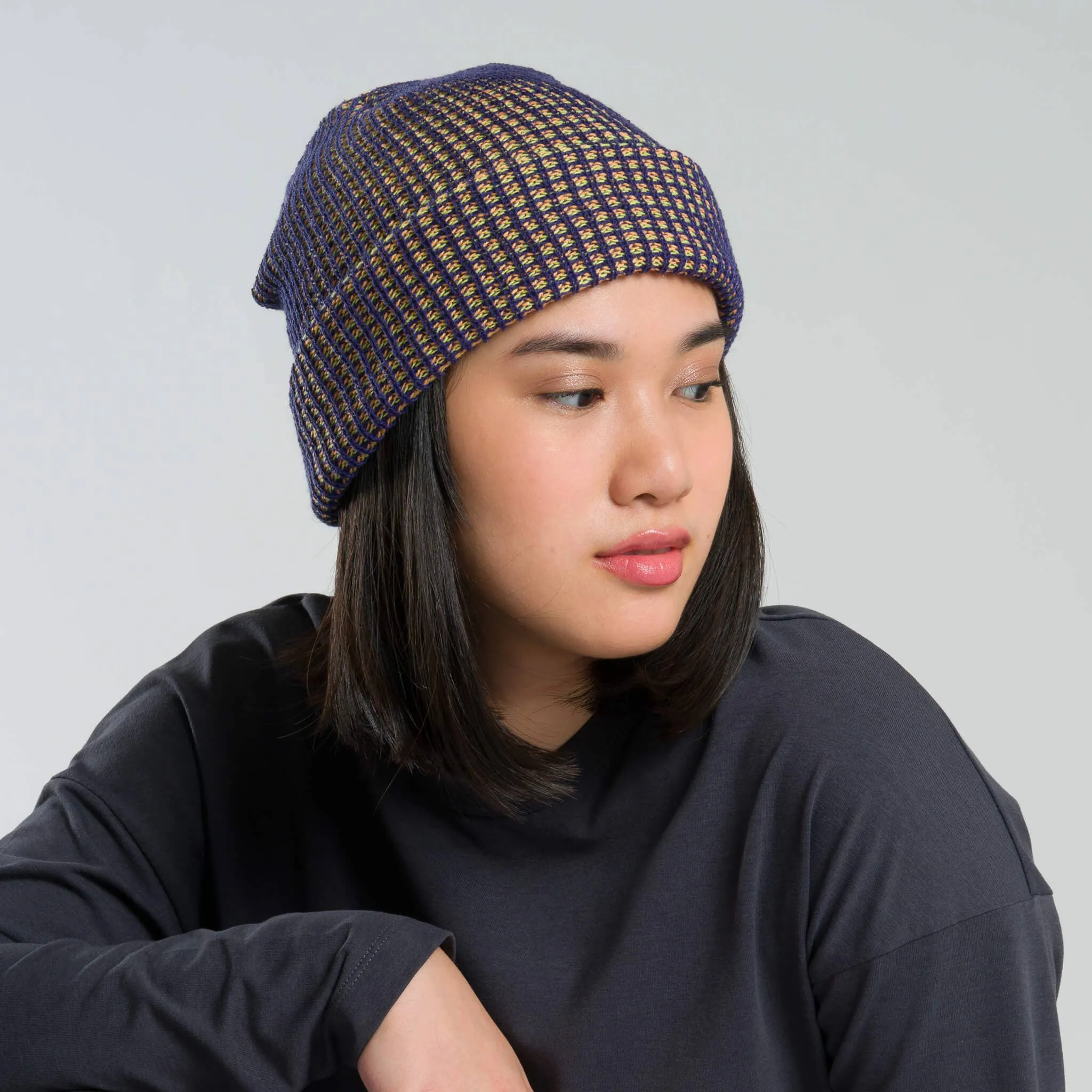 Grid Knit Beanie - Cobalt