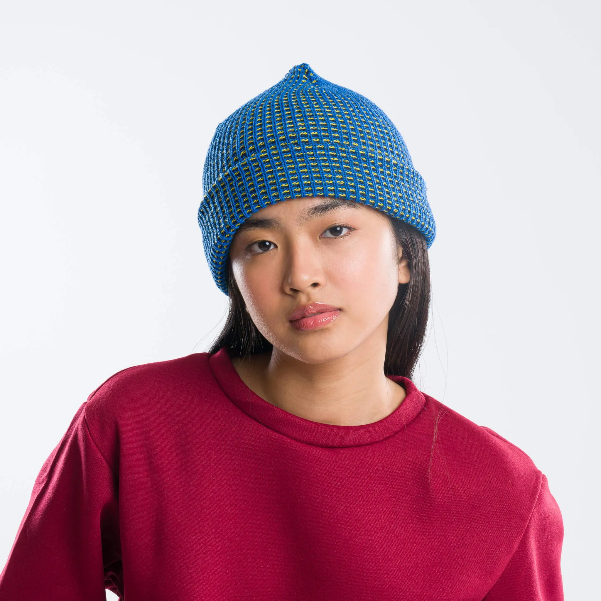 Grid Knit Beanie - Cobalt