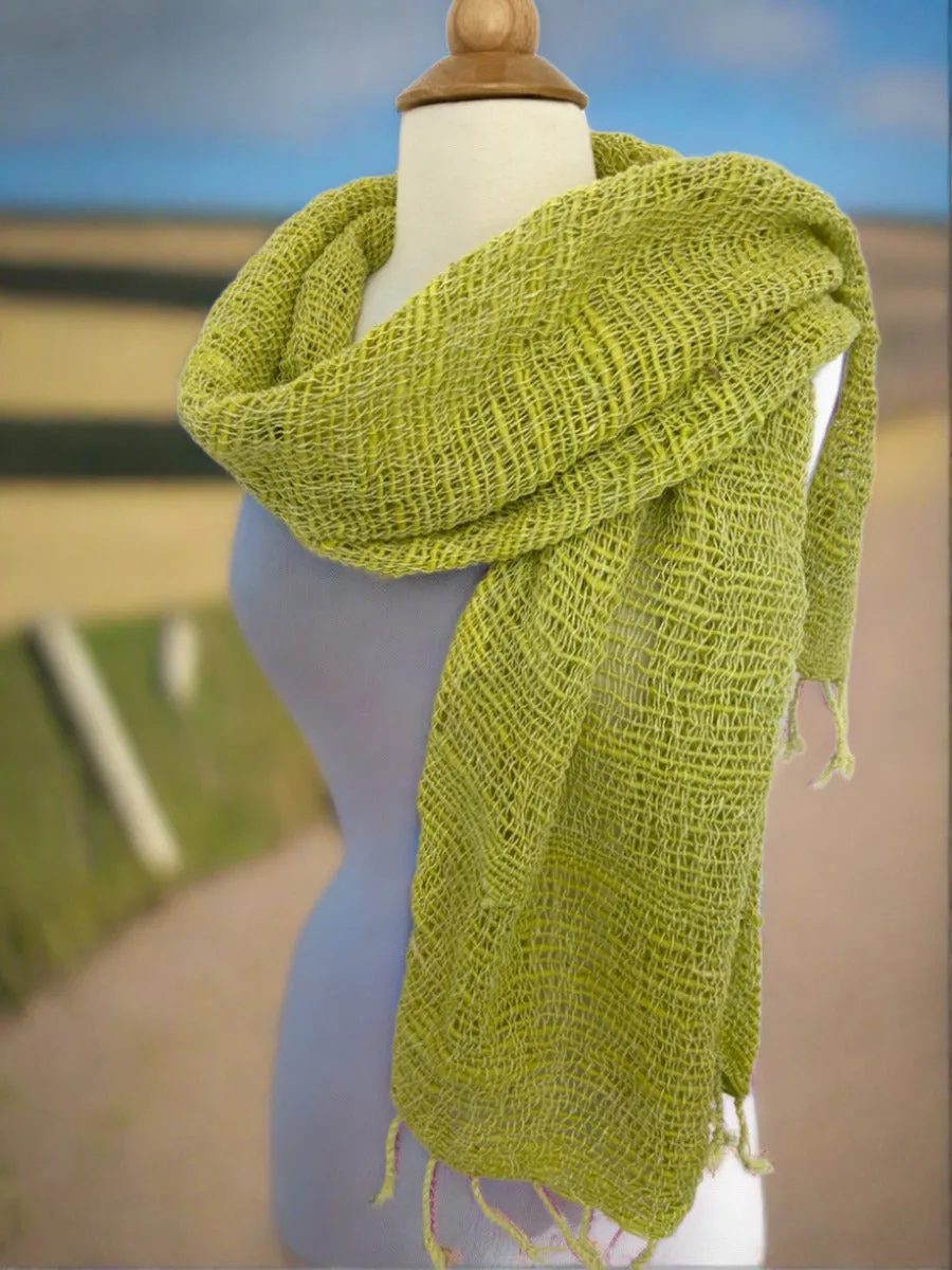 Handwoven Open Weave Cotton Scarf - Apple Green