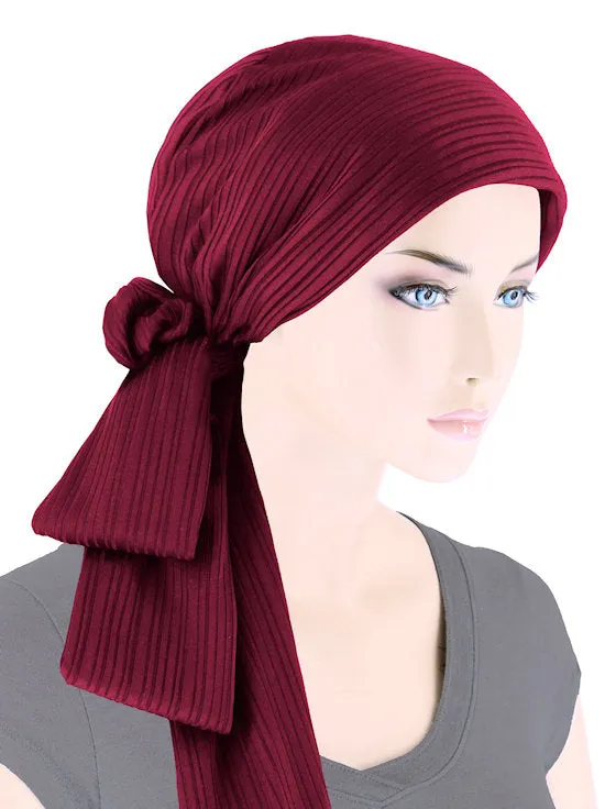 Head Wrap Scarf Burgundy Ribbed