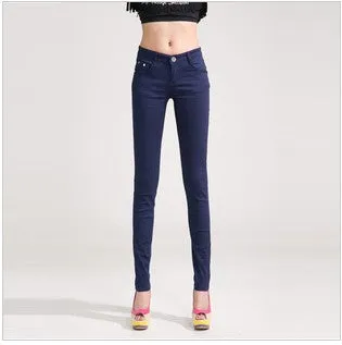 HEE GRAND Women's Candy Pants 2017 Pencil Jeans Ladies Trousers Mid Waist Full Length Zipper Stretch Skinny Women Pant WKP004