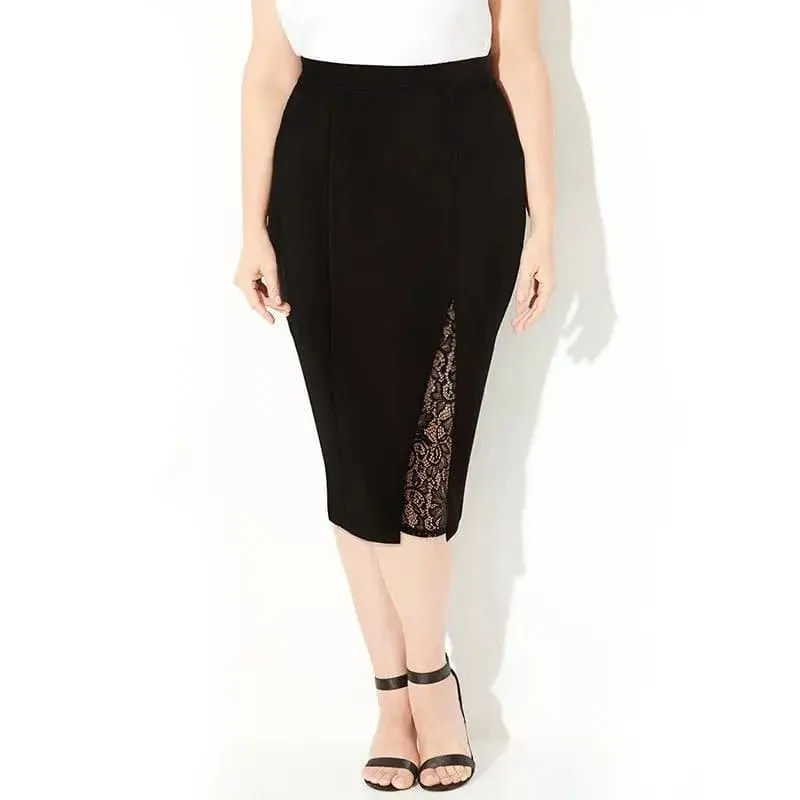 High Waist Lace Patchwork Skirt - Elegant and Slimming Mid-Calf Skirt