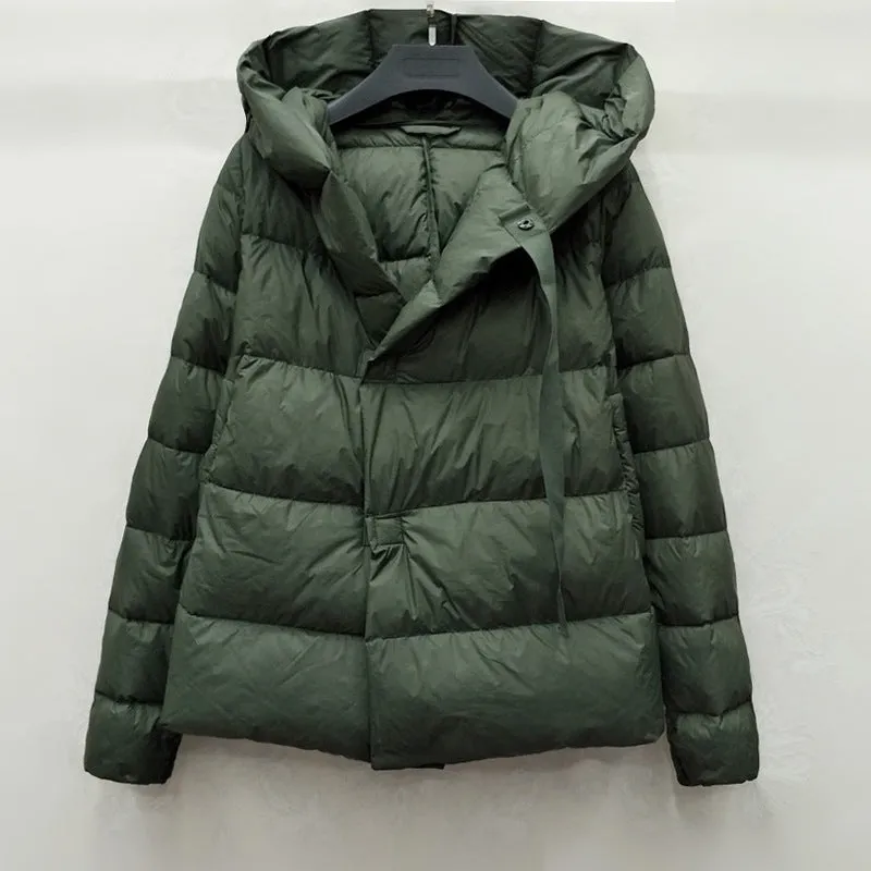 Hooded bread short padded down jacket women