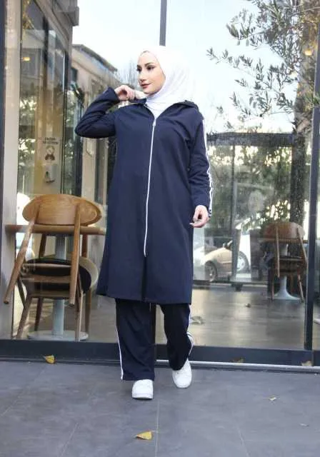 Hooded Neck Zippered Front Hijab Islamic Coat