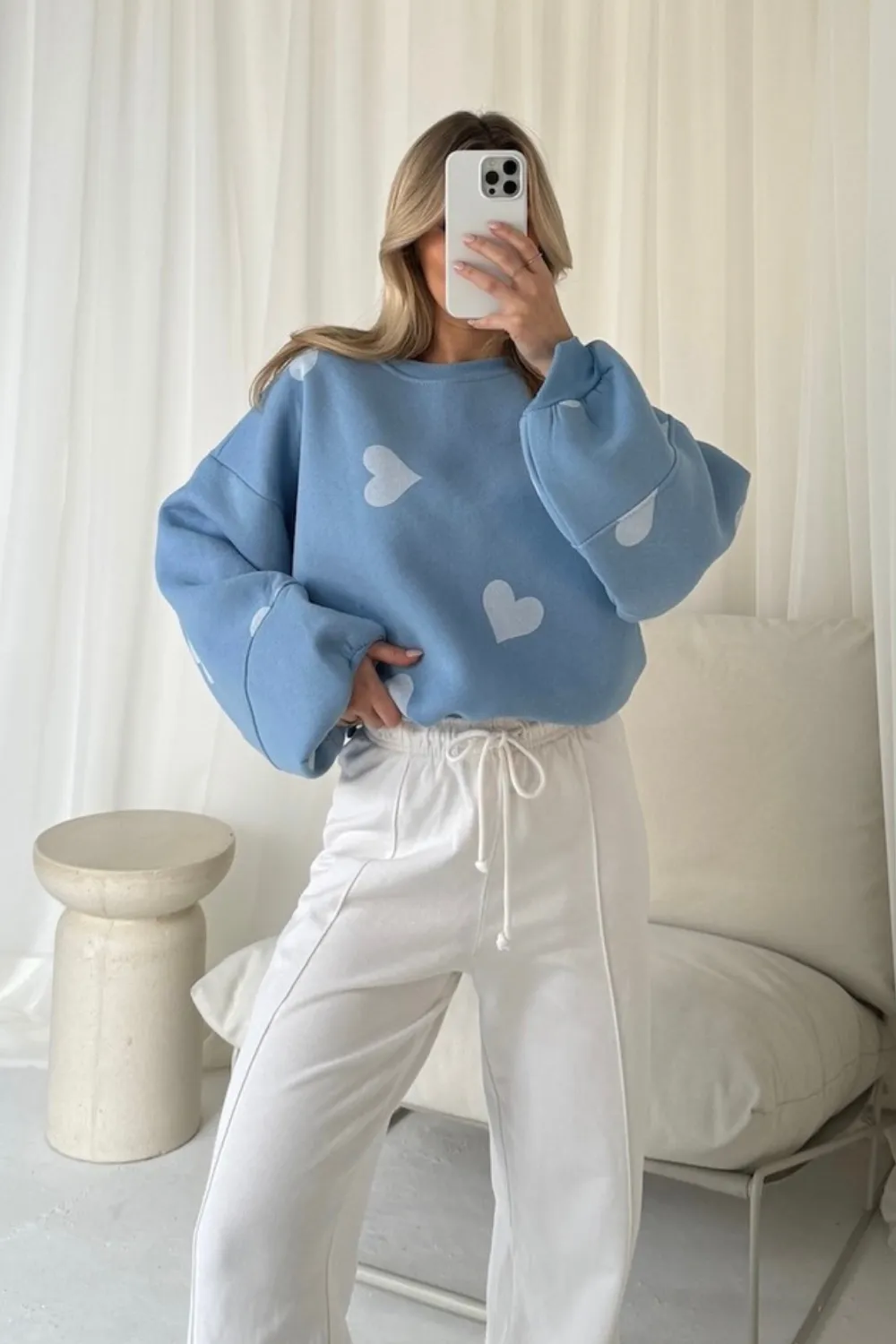 Hope blue heart printed sweater