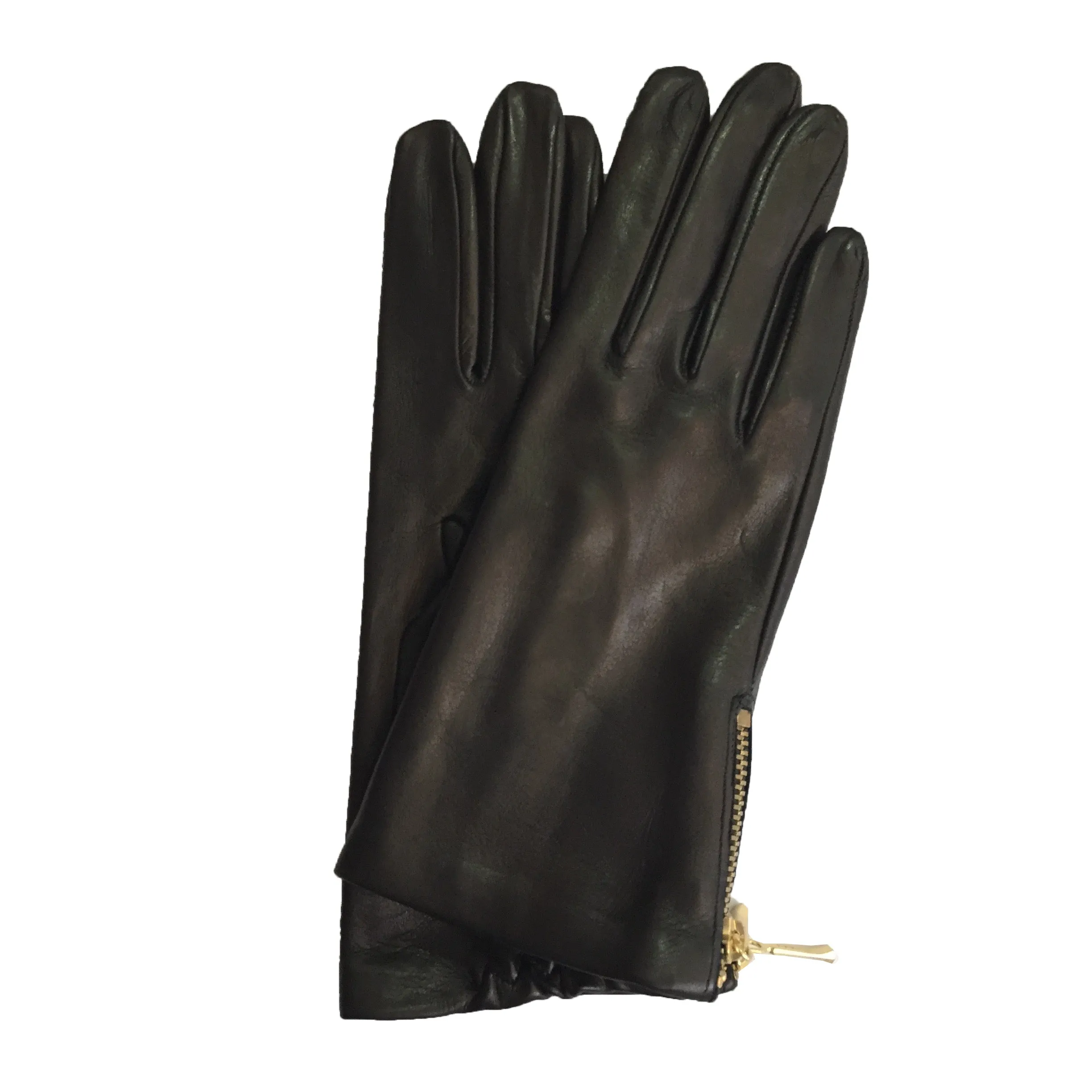 Jacqueline Backzip-Women's Cashmere Lined Leather Gloves with Zip Cuff