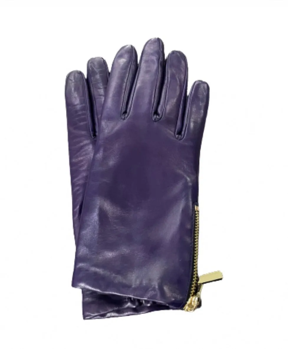 Jacqueline Backzip-Women's Cashmere Lined Leather Gloves with Zip Cuff