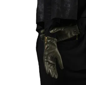 Jacqueline Backzip-Women's Cashmere Lined Leather Gloves with Zip Cuff