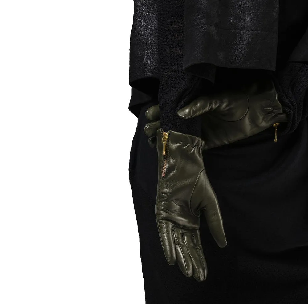 Jacqueline Backzip-Women's Cashmere Lined Leather Gloves with Zip Cuff