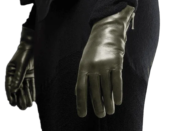 Jacqueline Backzip-Women's Cashmere Lined Leather Gloves with Zip Cuff