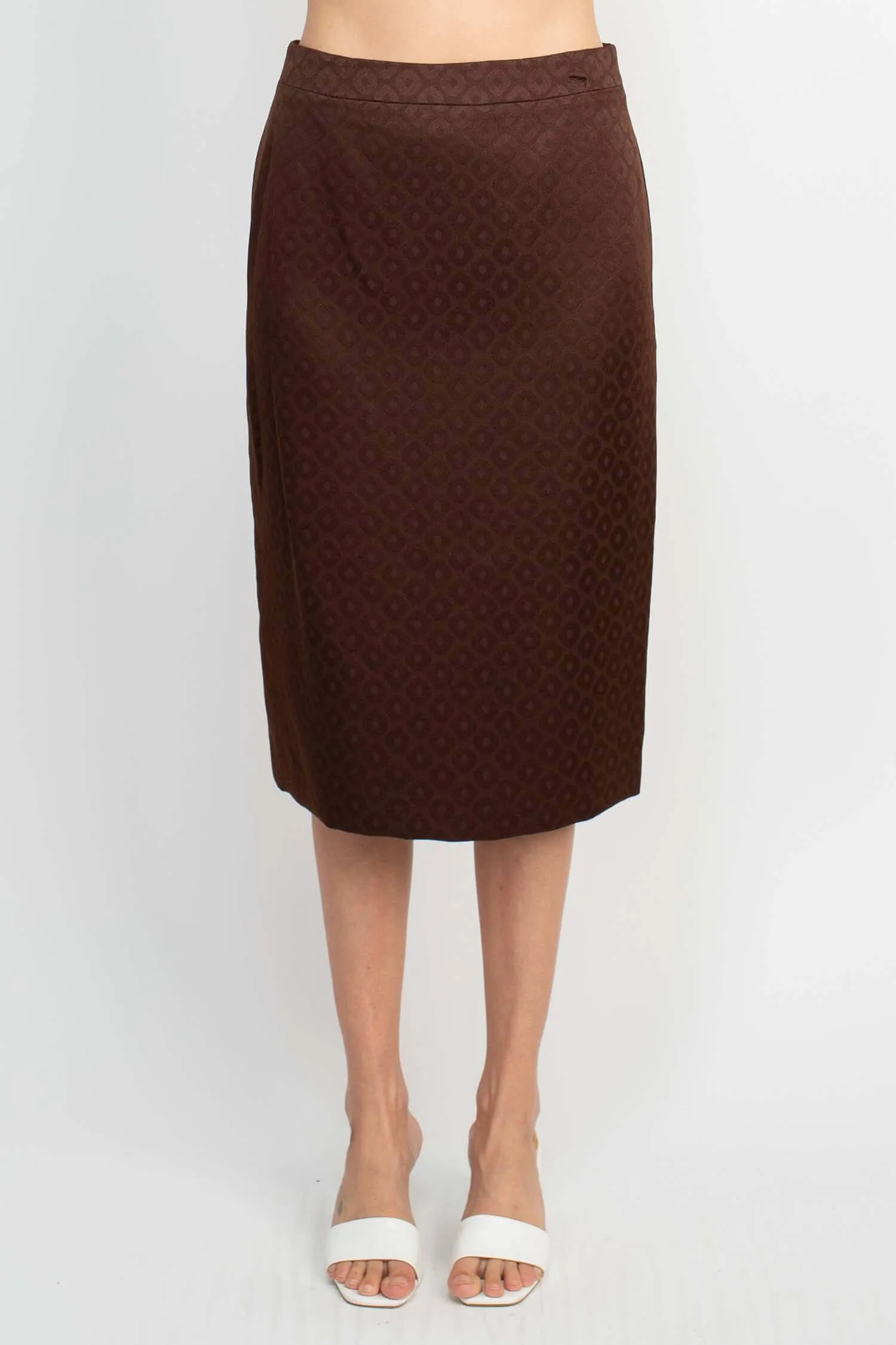 John Meyer Collection Crew Neck Long Sleeve Zipper Front Pencil Skirt Slit Back Jacquard Skirt Set