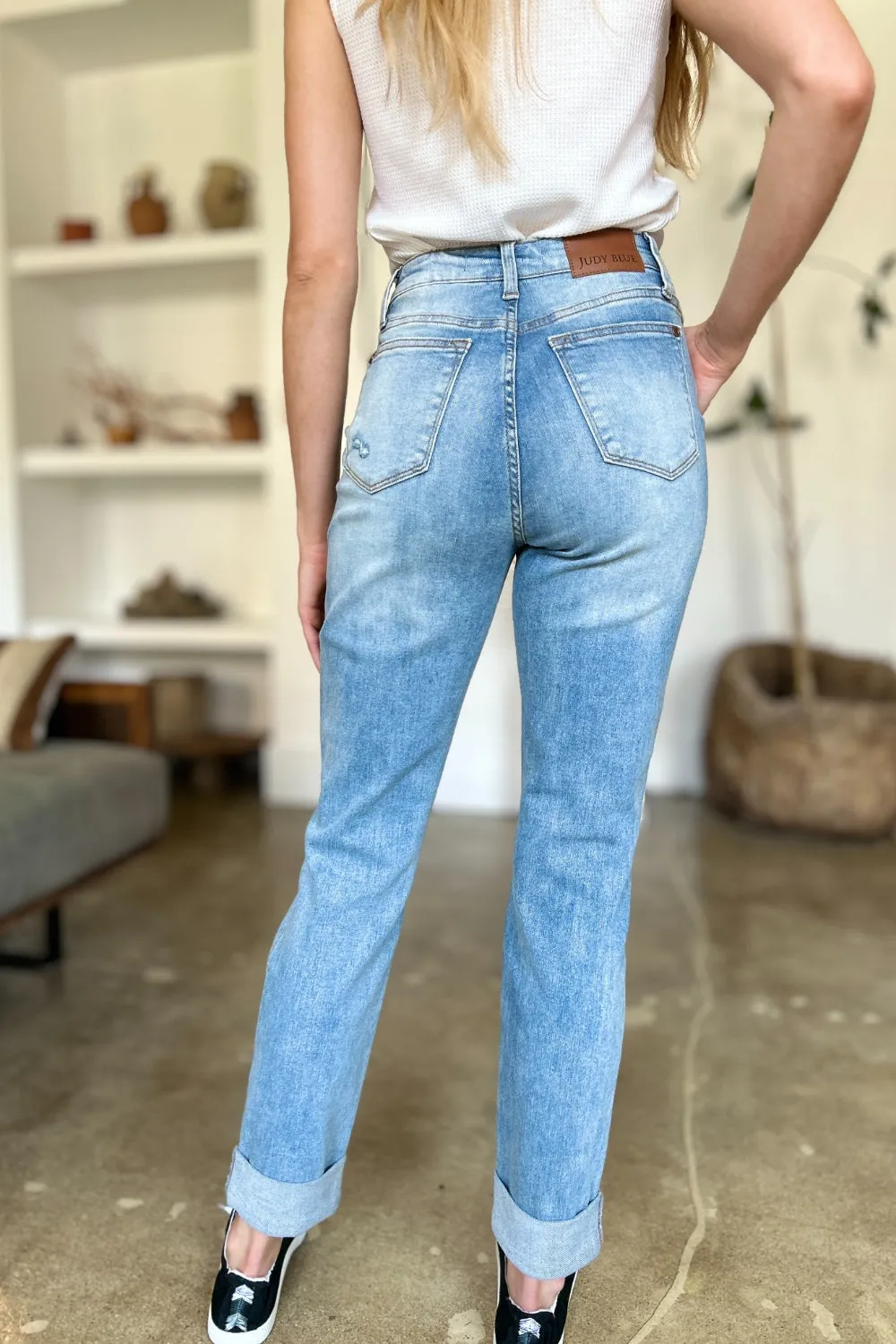 Judy Blue Distressed Patch Pocket Straight Jeans