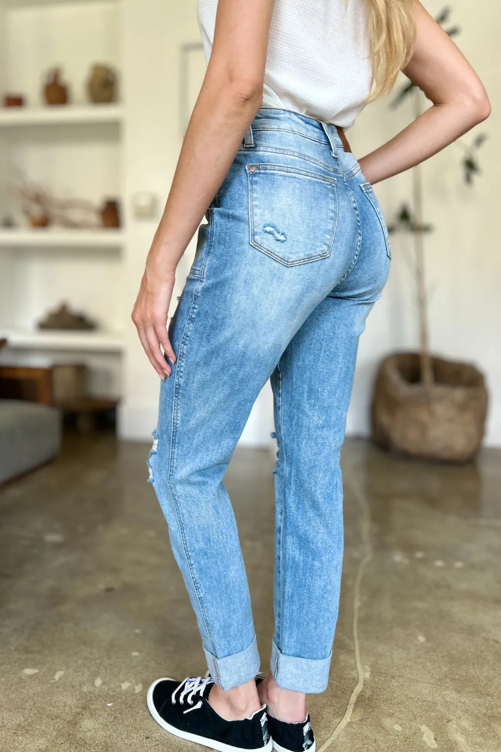 Judy Blue Distressed Patch Pocket Straight Jeans