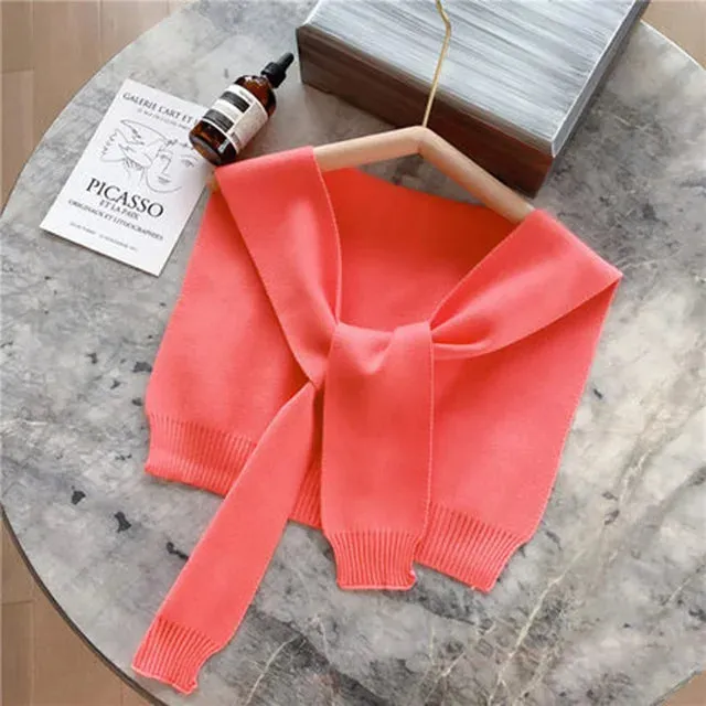 Korean Woman's Winter Wool Blouse Shoulders Cape Knotted Scarf Neck Guard Fake Collar Scarve Cashmere Warm Knitted Shawl Q36