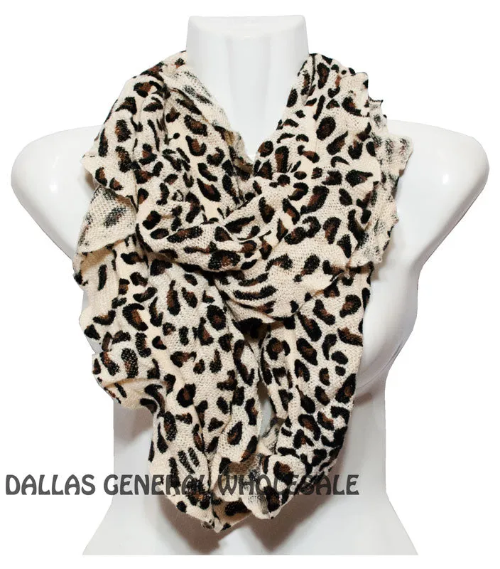 Ladies Cheetah Animal Printed Knitted Warm Infinity Circle Scarf Wholesale