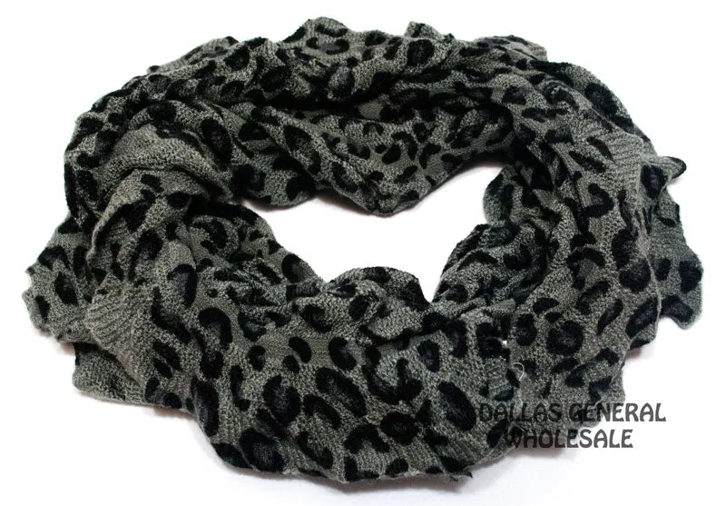 Ladies Cheetah Animal Printed Knitted Warm Infinity Circle Scarf Wholesale