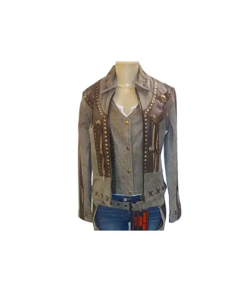 Ladies Two Tone Brown Leather Jacke t 4263