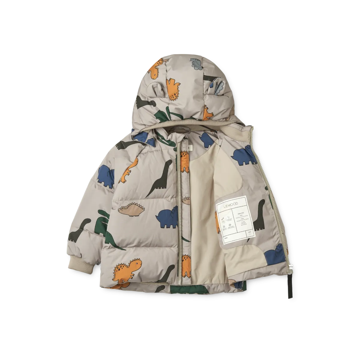 Liewood Polle Down Puffer Jacket | Dinosaurs /Fog