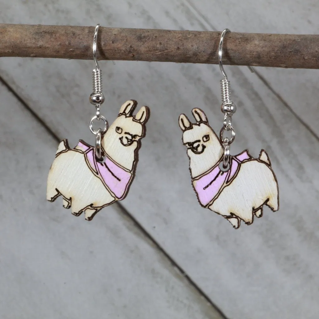 Llama with Scarf Wooden Dangle Earrings by Cate's Concepts, LLC