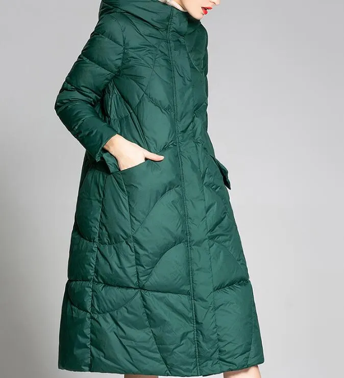 Long Loose Women Down Puffer Coat Hooded Winter Loose 90% Duck Down Jackets 5501