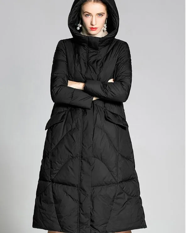 Long Loose Women Down Puffer Coat Hooded Winter Loose 90% Duck Down Jackets 5501