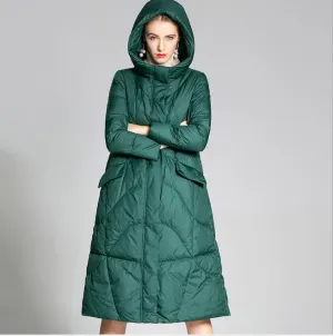 Long Loose Women Down Puffer Coat Hooded Winter Loose 90% Duck Down Jackets 5501