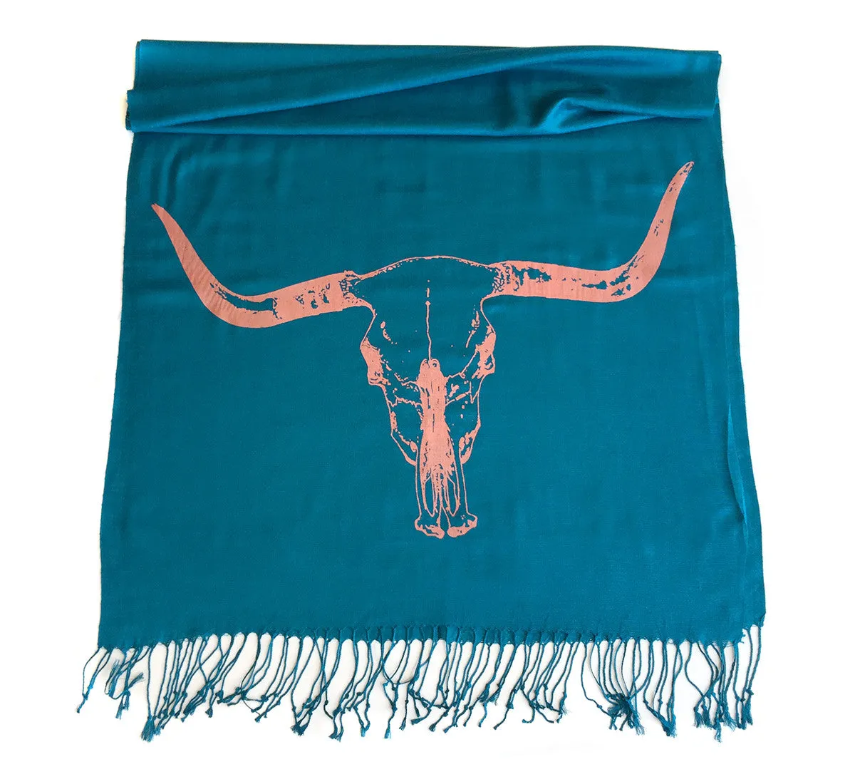 Longhorn Steer Skull linen-weave pashmina scarf