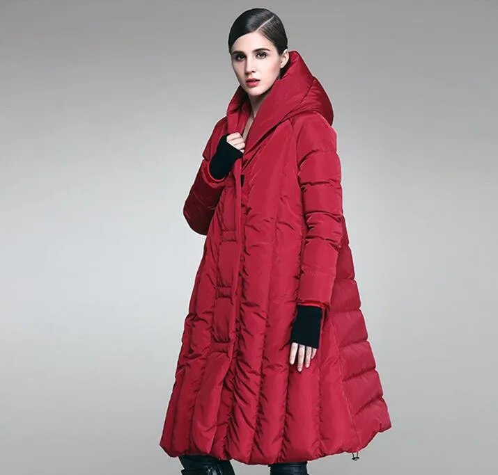 Loose Long Women Down Coat, Winter Loose Puffer Coat,90% Hooded Duck Down Jackets 5655