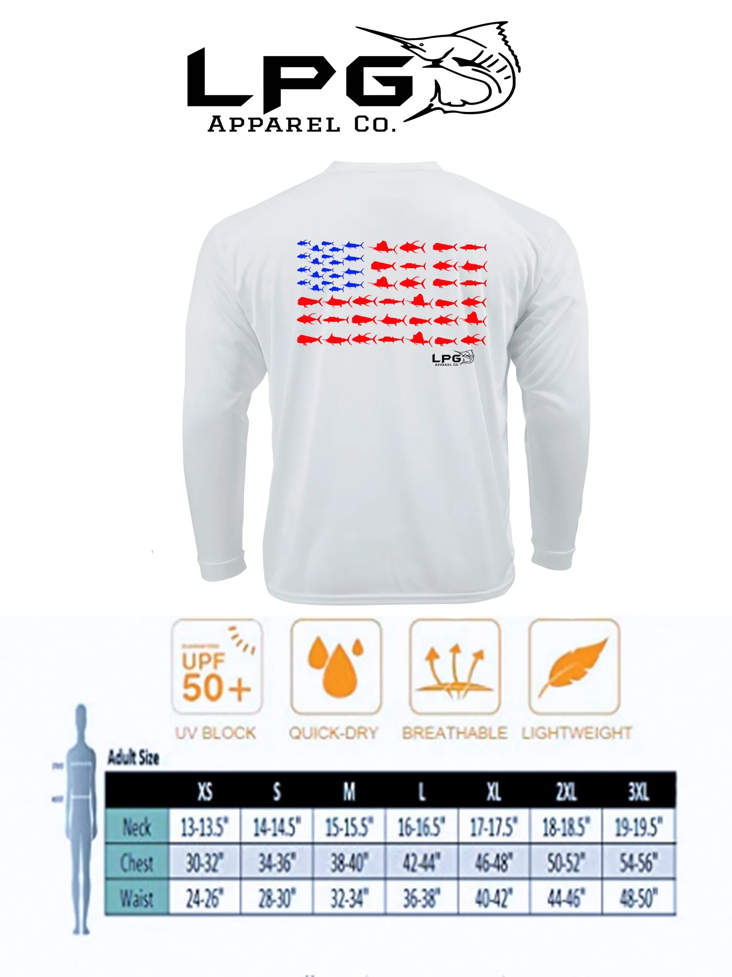 LPG Americano Patriotic Big Game Fish Edition Long Sleeve Performance UPF 50   T-Shirt