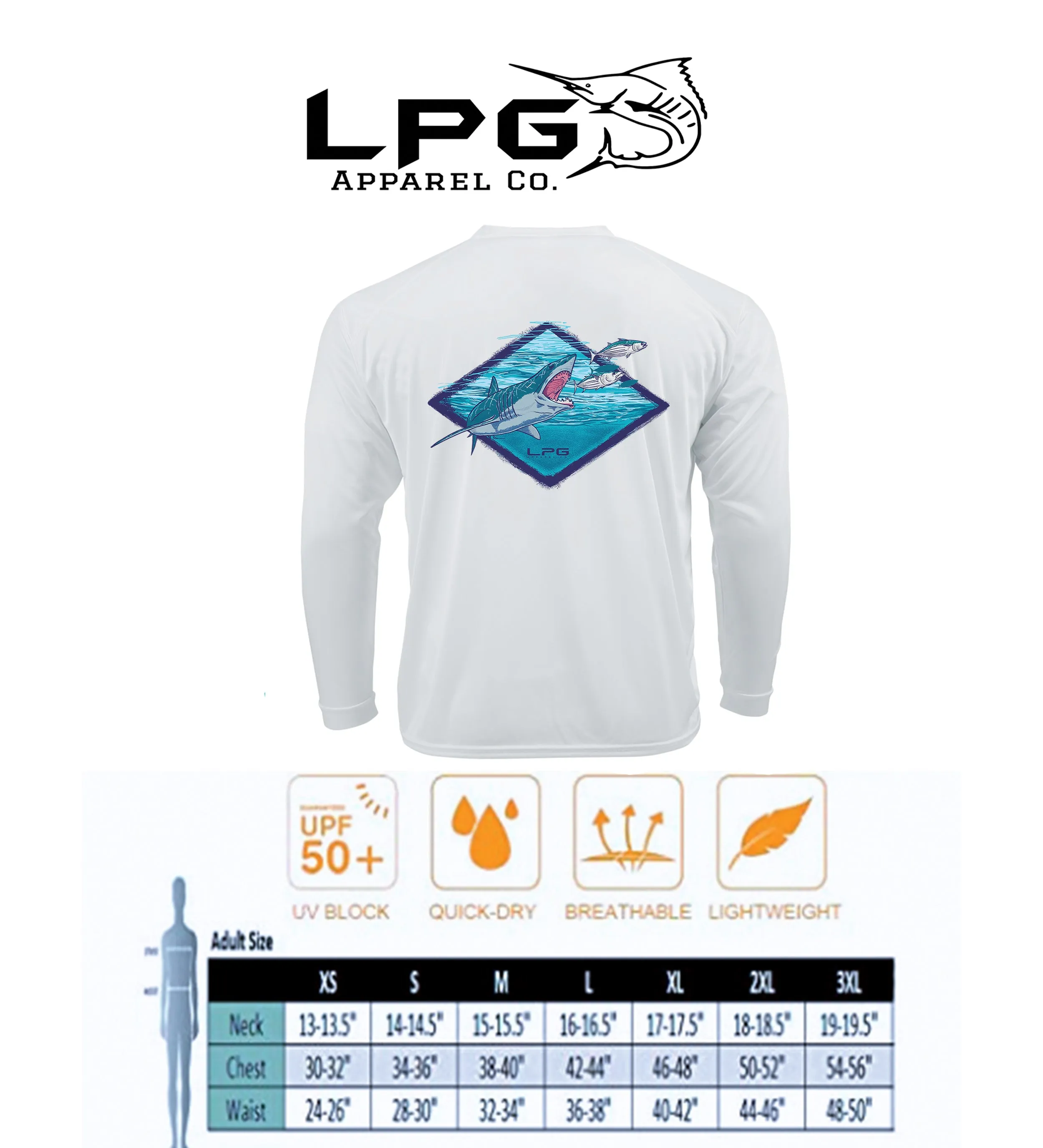 LPG Apparel Co. Northeast Mako Long Sleeve Performance UPF 50   T-Shirt