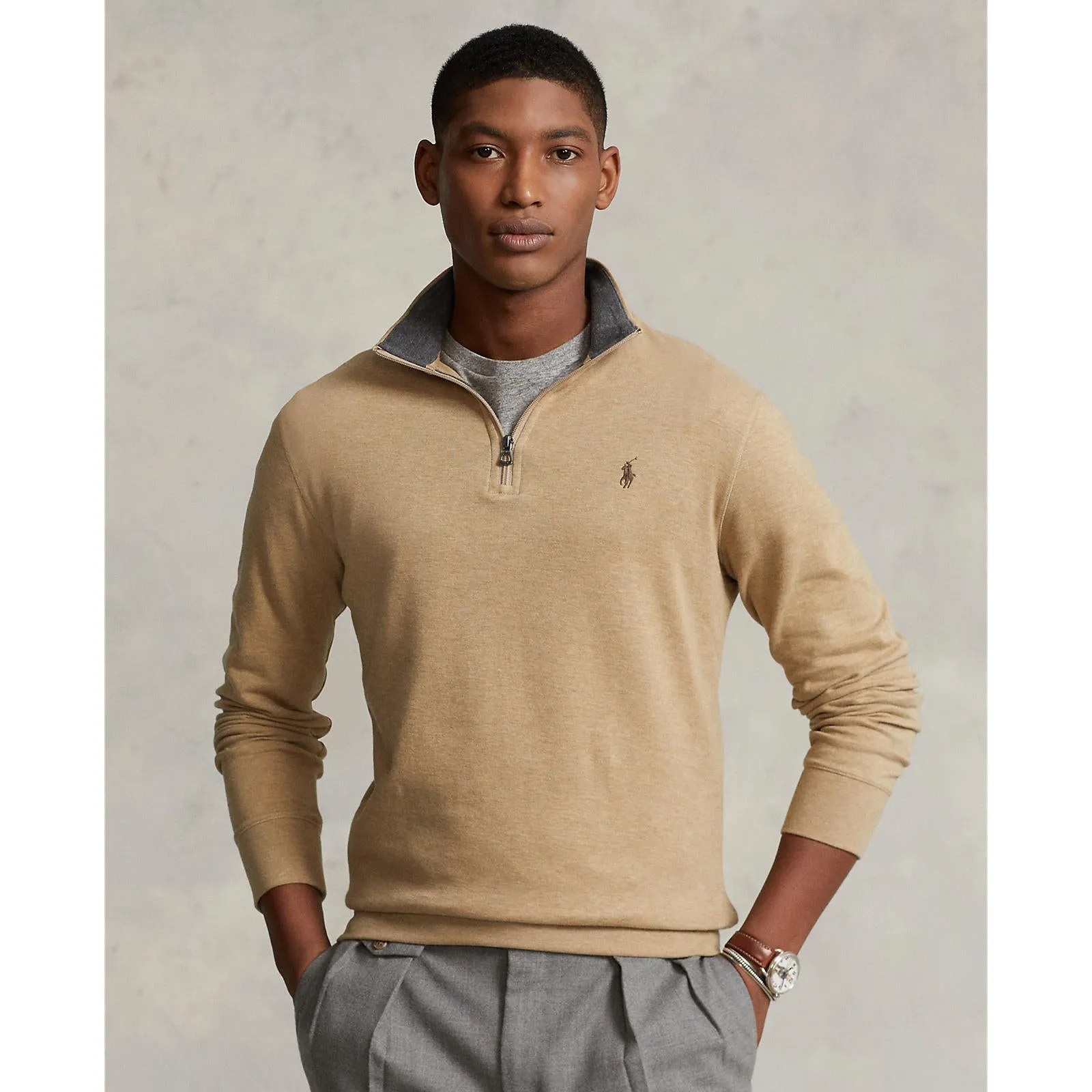 Luxury Quarter Zip Pullover - Tan