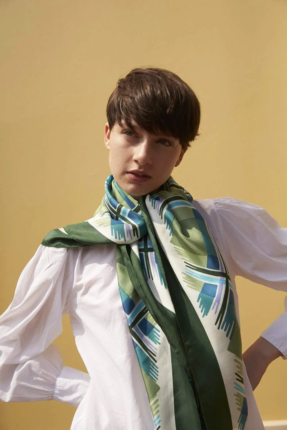 Madras Green Silk Twill Scarf