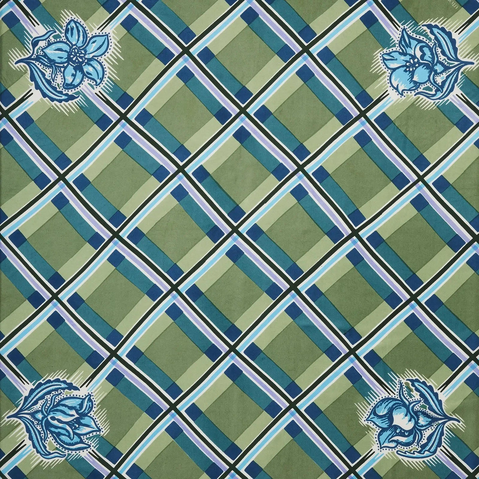 Madras Green Silk Twill Scarf