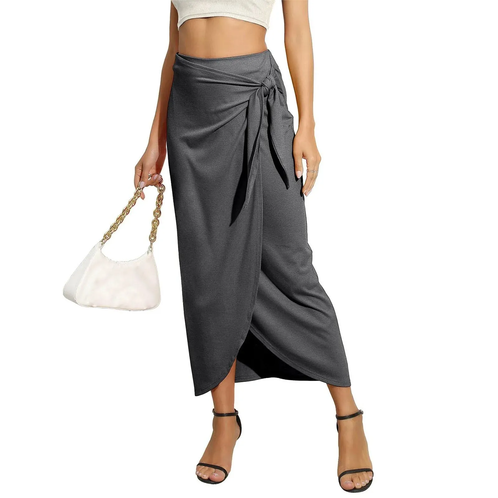 Maxi Wrap Pencil Slim Boho Draped Front Chiffon Women’s Skirt