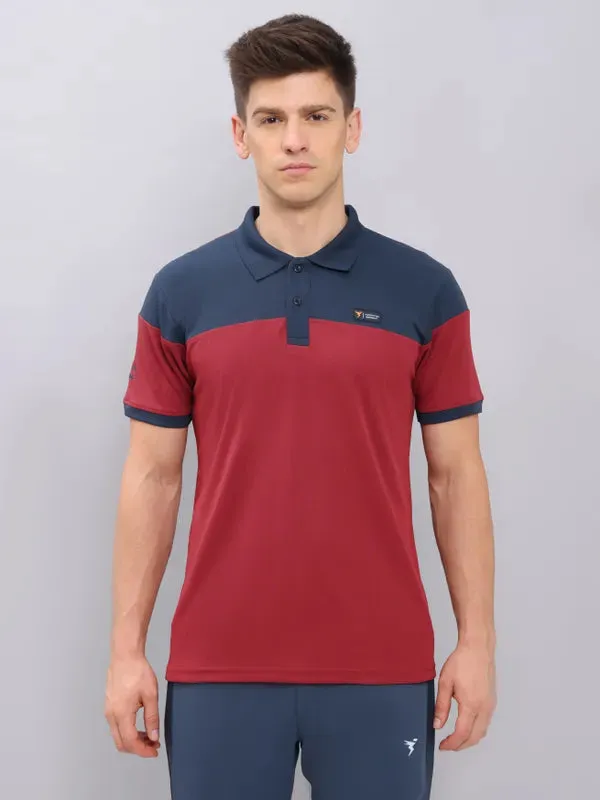 Men Colorblock Slim Fit Polo T-shirt with TECHNO DRY