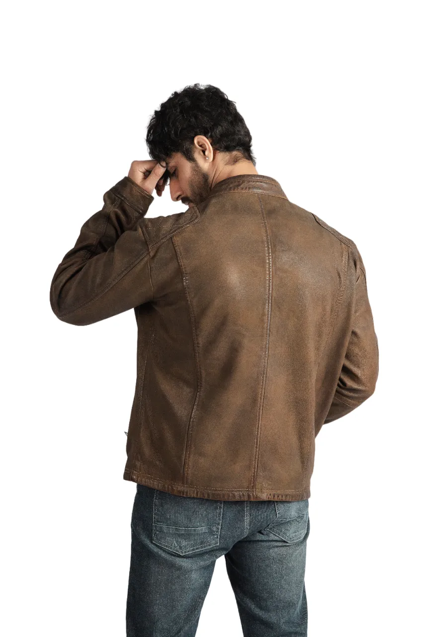 Mens Fashion Biker Brown Leather Superior Quality Jacket –ELM8