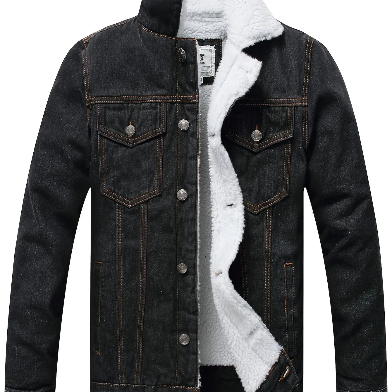 Men's Fleece Lined Denim Jacket Casual Winter Warm Button Down Trucker Jacket Coat with Pockets