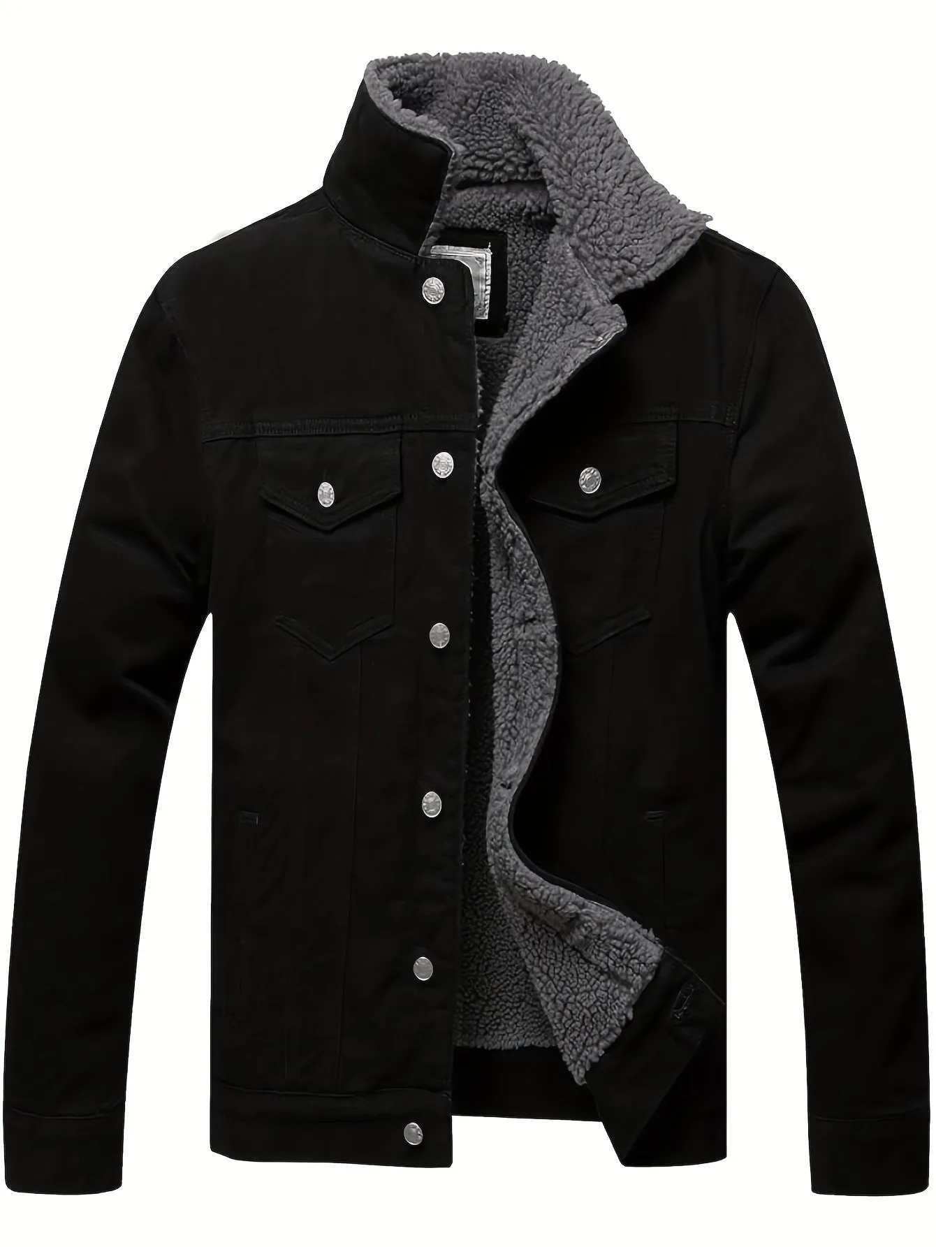 Men's Fleece Lined Denim Jacket Casual Winter Warm Button Down Trucker Jacket Coat with Pockets