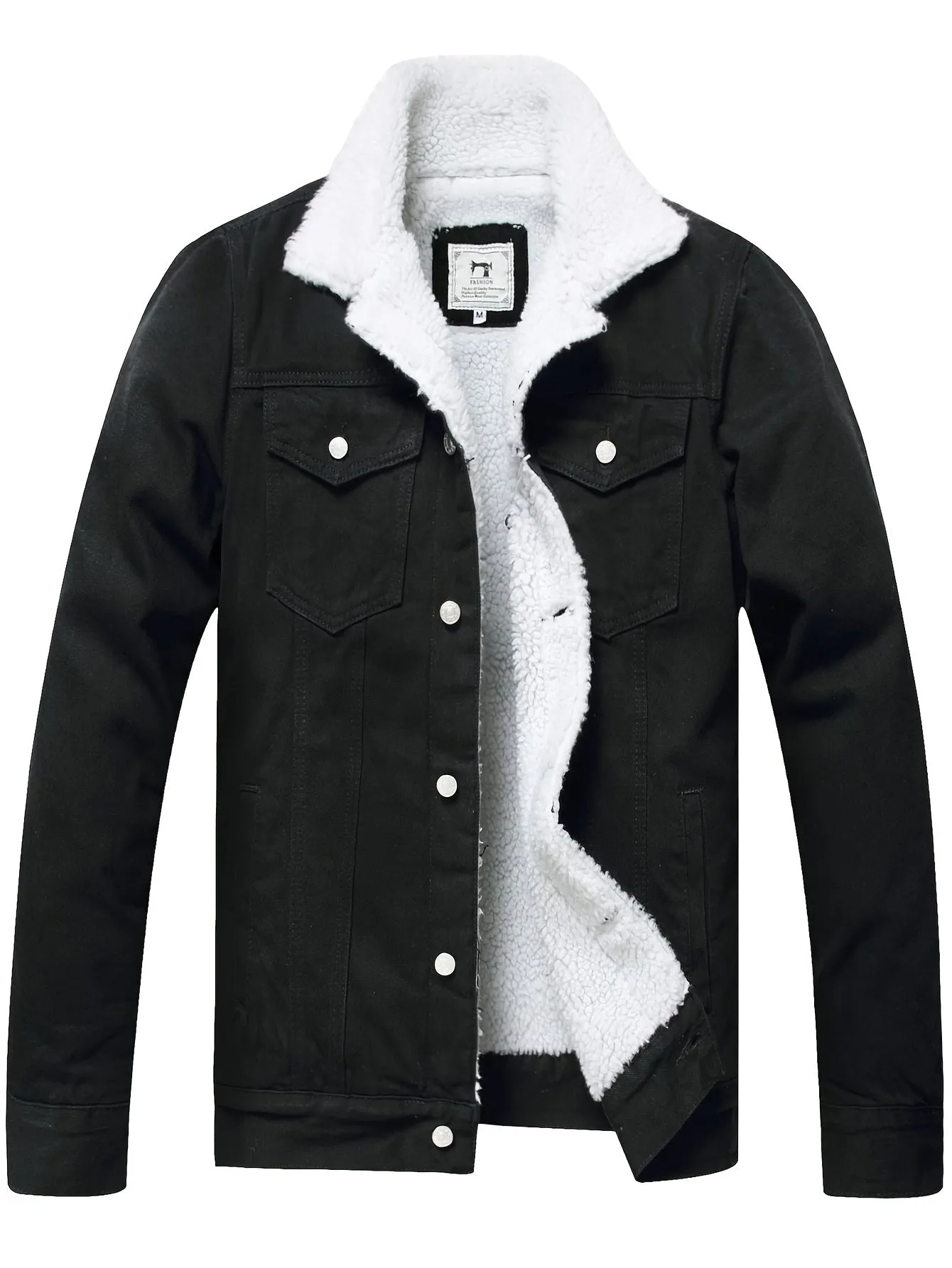 Men's Fleece Lined Denim Jacket Casual Winter Warm Button Down Trucker Jacket Coat with Pockets