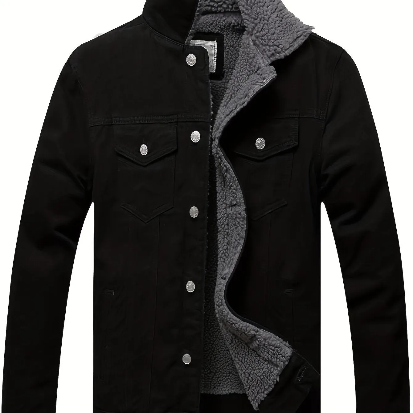 Men's Fleece Lined Denim Jacket Casual Winter Warm Button Down Trucker Jacket Coat with Pockets