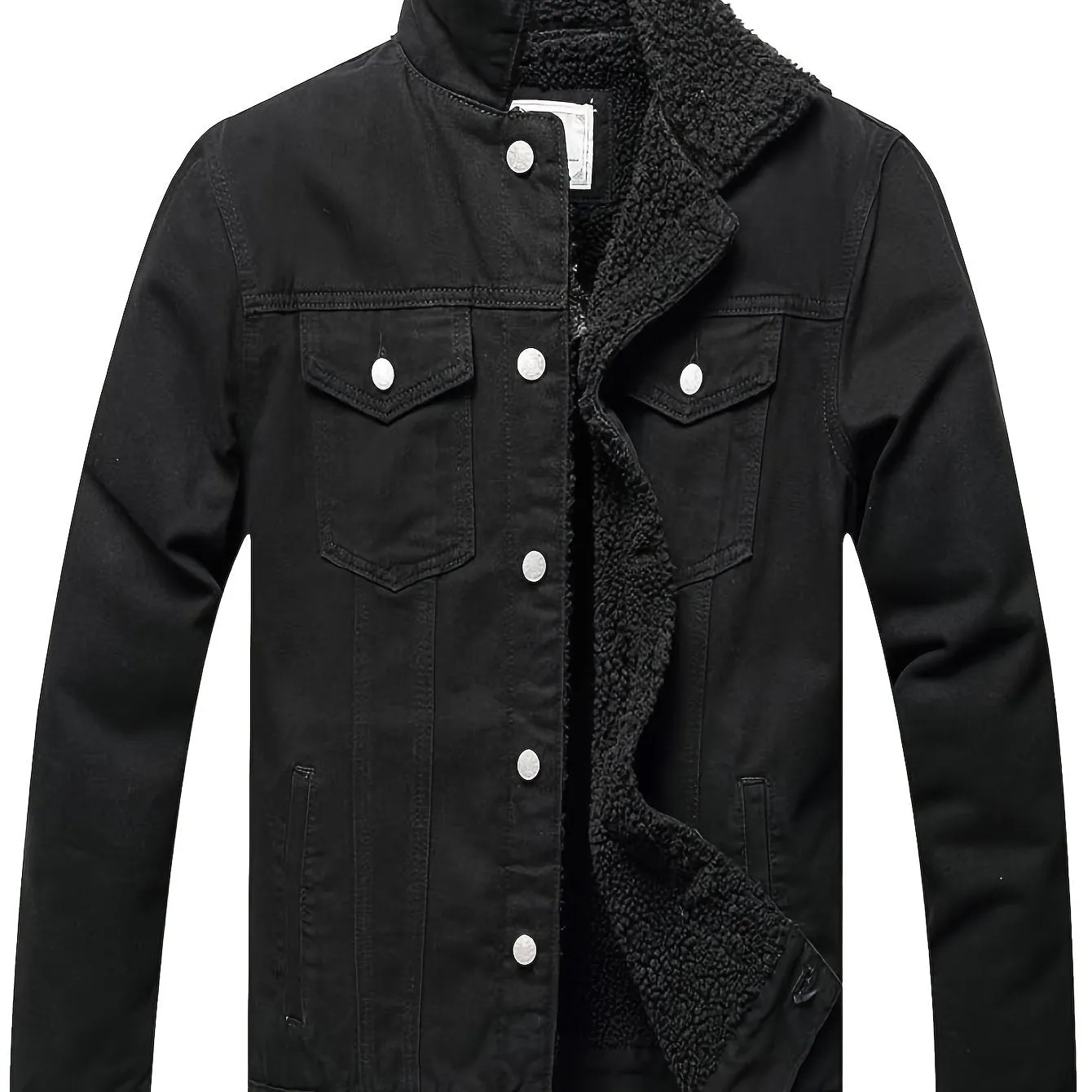 Men's Fleece Lined Denim Jacket Casual Winter Warm Button Down Trucker Jacket Coat with Pockets