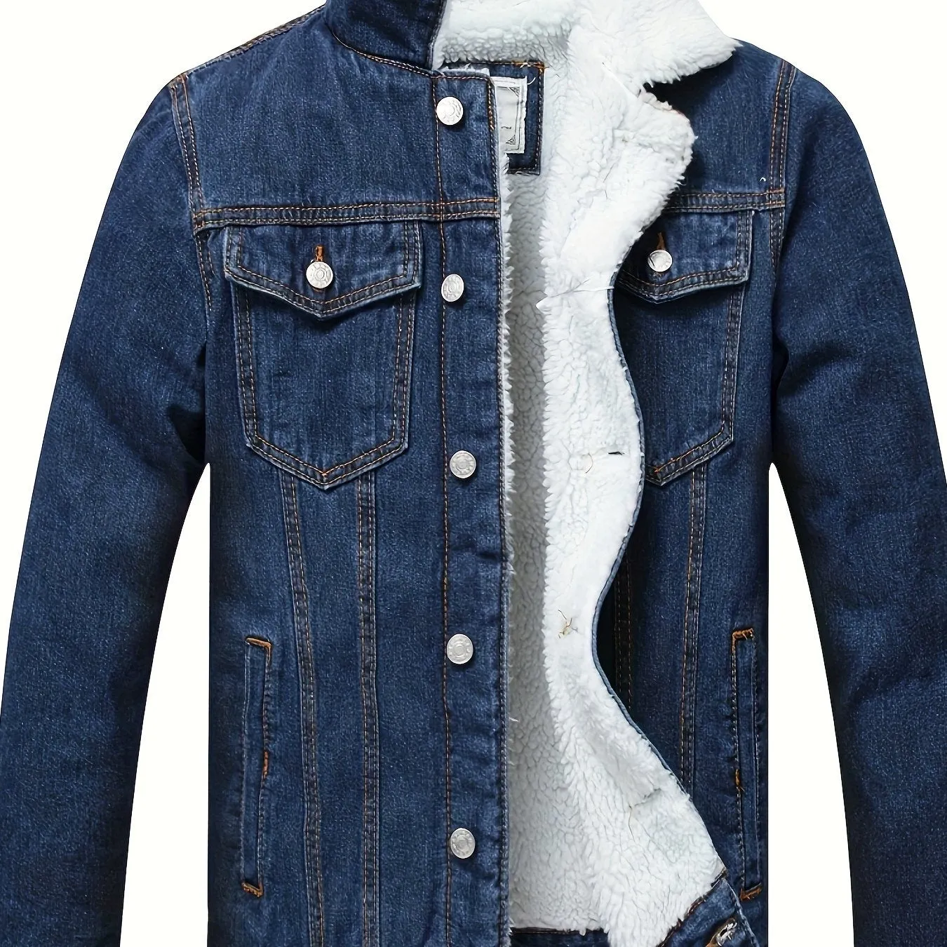 Men's Fleece Lined Denim Jacket Casual Winter Warm Button Down Trucker Jacket Coat with Pockets