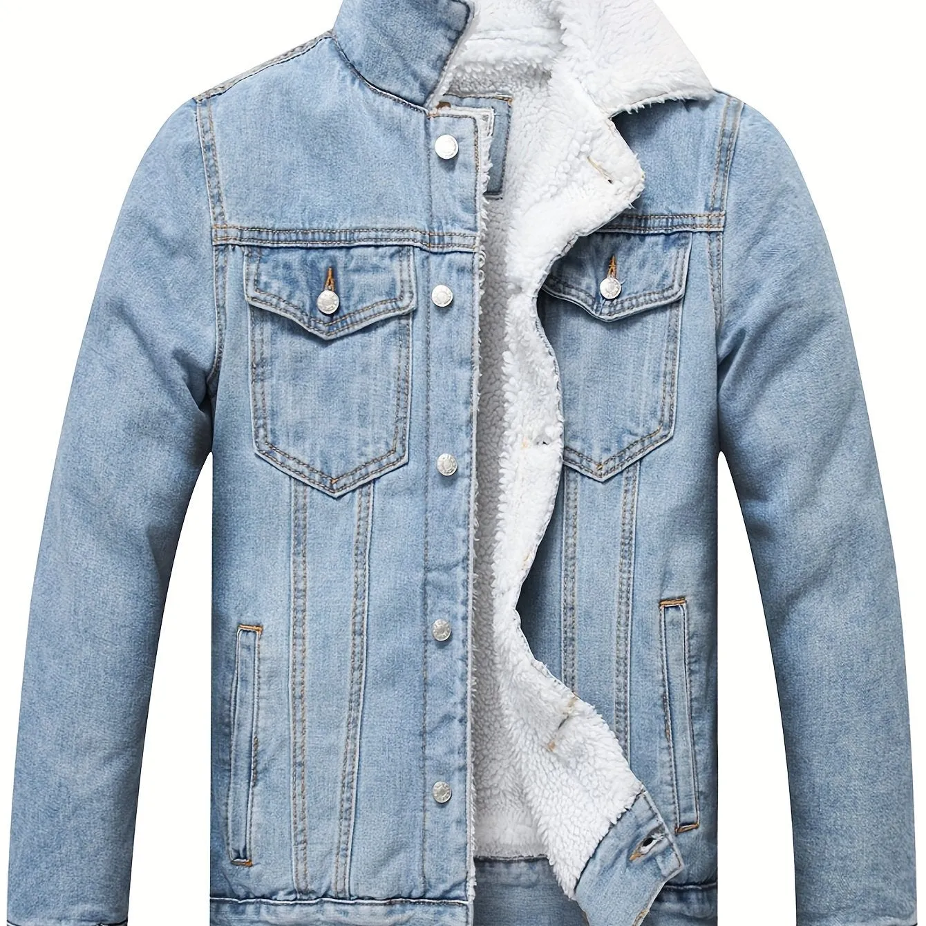 Men's Fleece Lined Denim Jacket Casual Winter Warm Button Down Trucker Jacket Coat with Pockets