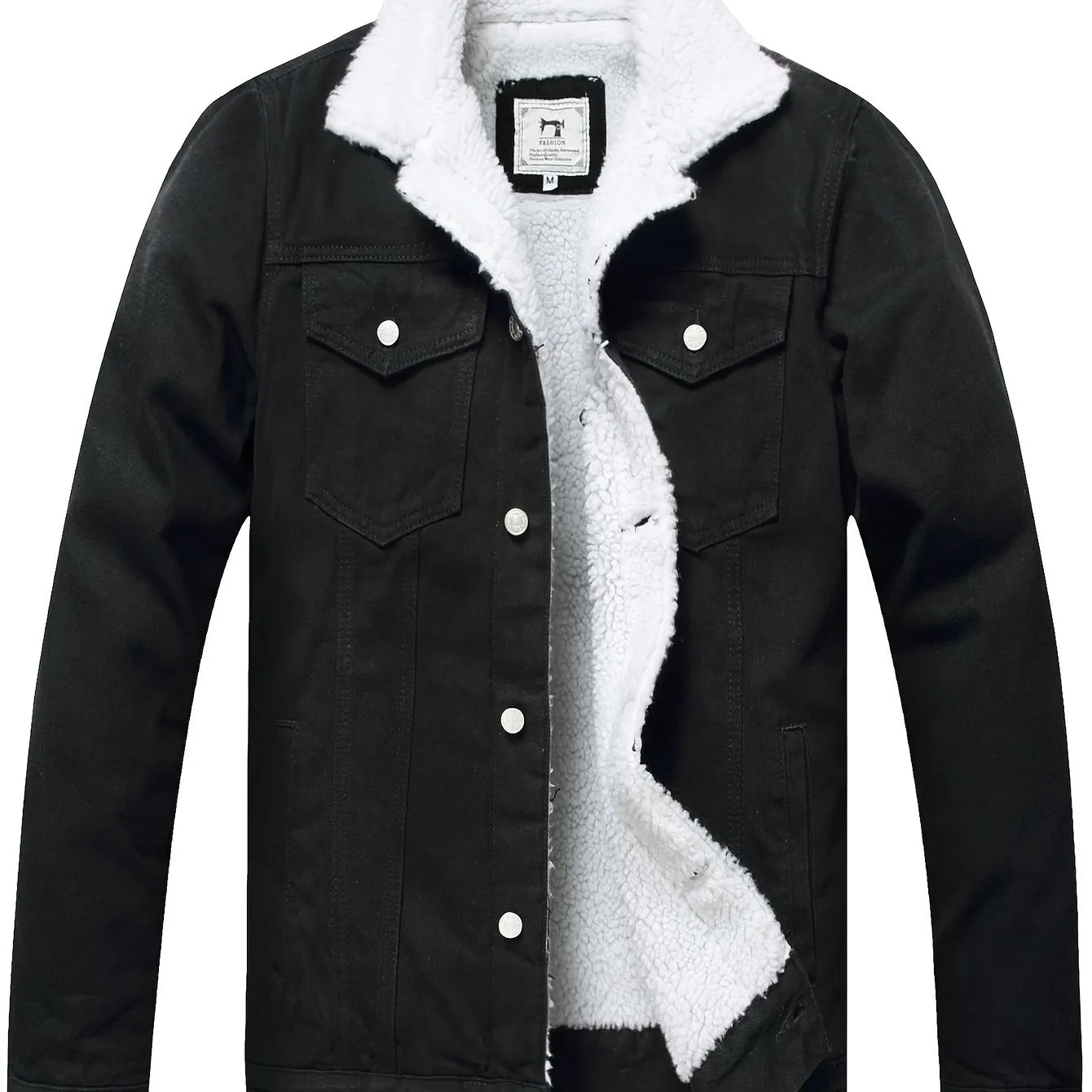 Men's Fleece Lined Denim Jacket Casual Winter Warm Button Down Trucker Jacket Coat with Pockets