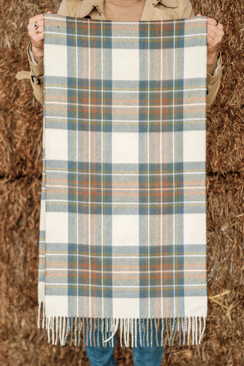 Merino Wool Oversize Tartan Scarf | Muted Blue Stewart