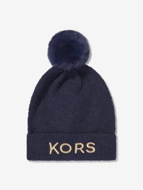 Michael Kors Girls Logo Pull On Hat in Navy