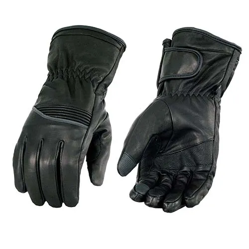 Milwaukee Leather MG7551 Men's Black Cowhide Leather Gauntlet Motorcycle Hand Gloves W/ i-Touch Screen and Waterproof